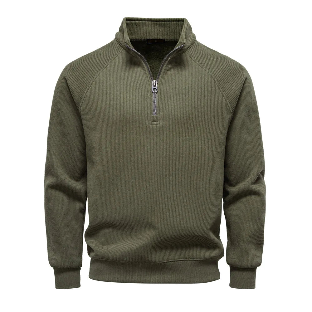 2025New Autumn and Winter Half-Zip Sweatshirt Stand Collar Trendy Versatile Fleece-Lined Men's Sweatshirt Top