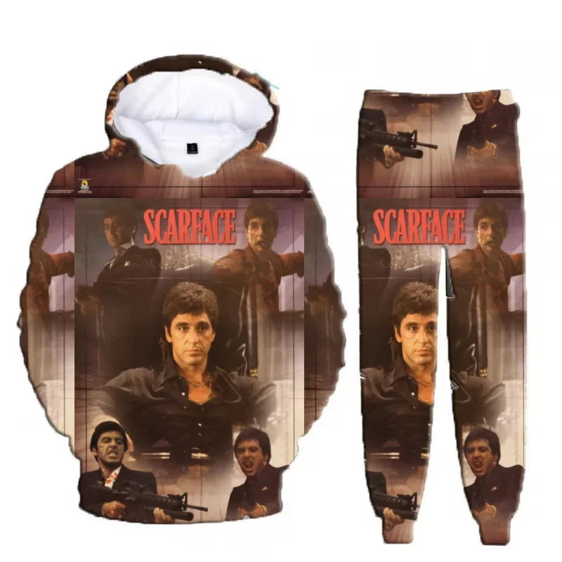 Hot Sales Classic Movie Scarface Tony Montana 3D Print Hoodie Suit Men Sweatshirts Sweatpants Casual Two Piece Tracksuit Set