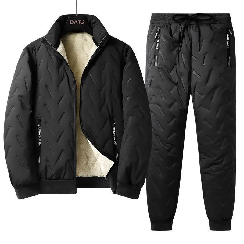 Autumn and Winter New Men's Thermal Three-piece Set Stand-up Collar Lamb Wool Vest Vest Jacket Ultrasonic Trousers