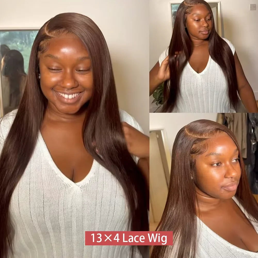 220 Density #4 Chocolate Brown Brazalian Human Hair wig 13x4 13x6 Bone Straight Lace Wigs Human Hair Pre Plucked Wig For Women