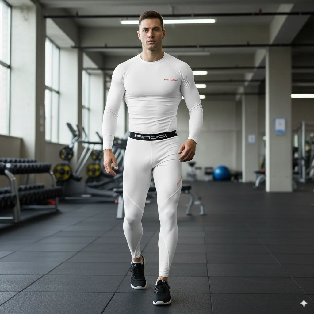 FINDCI Men's Sports Running Set Compression Shirt + Pants Skin-Tight Long Sleeves Quick Dry Fitness Tracksuit Gym Yoga Suits