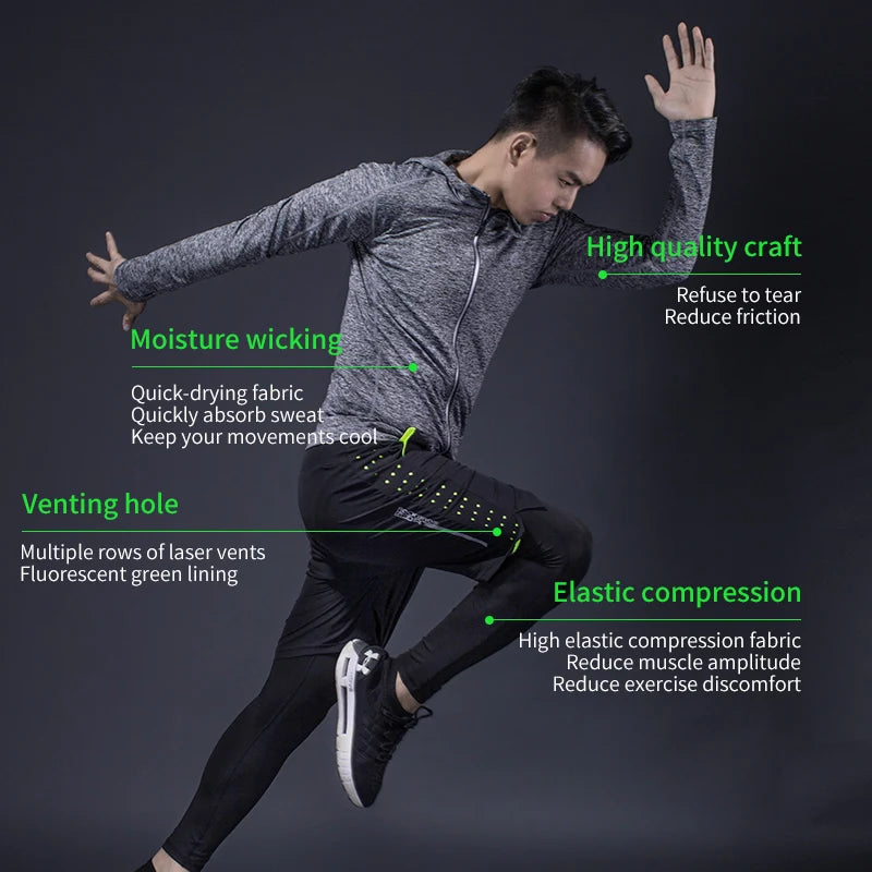 ROCKBROS Men's Tracksuit Gym Fitness Running 5 Pcs/Set Quick Dry Sweat-absorb Compression Sport Suit Clothes Jogging Sport Wear