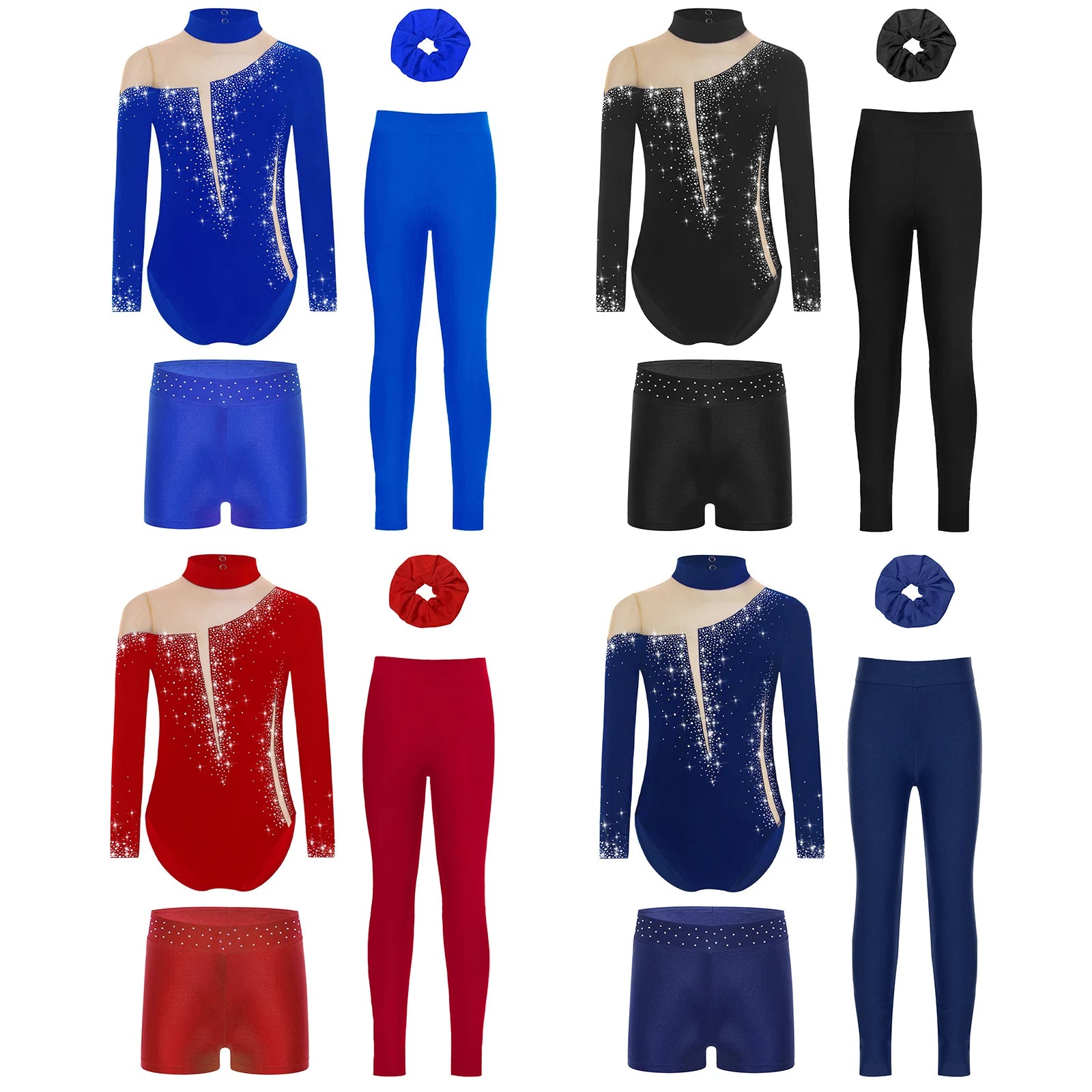 Kids Girls Ballet Gymnastics Dance Outfit Sports Tracksuits Elegant Keyhole Back Leotard with Matching Shorts for Yoga Fitness