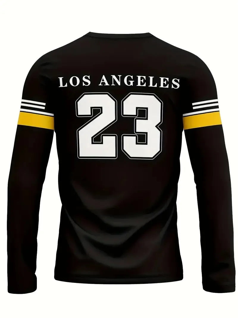 The new men's long-sleeved T-shirt for Spring and Autumn 2025 features a casual and fashionable 3D digital pattern print