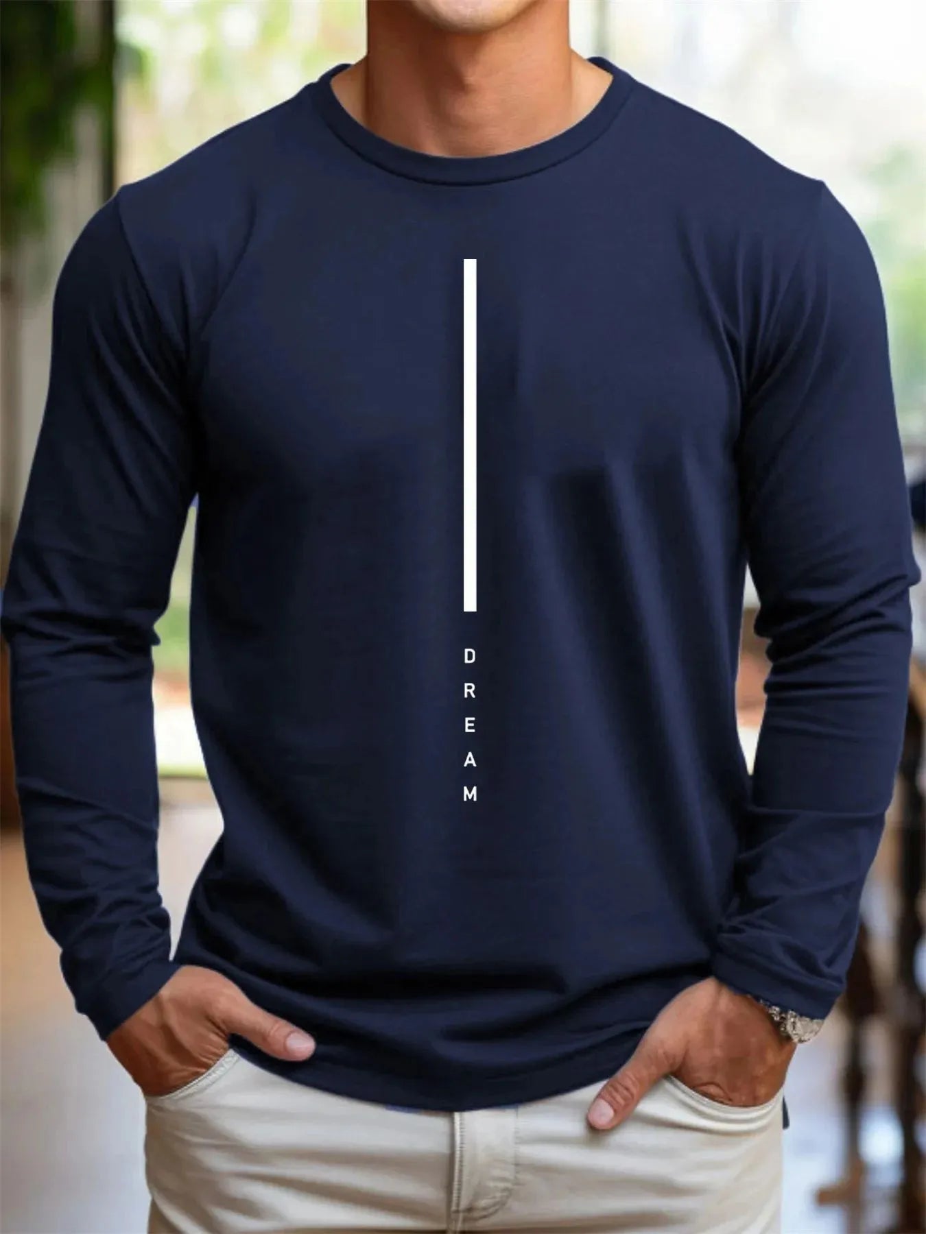 The new men's long-sleeved T-shirt for Spring and Autumn 2025 features a casual and comfortable 3D letter print on the street