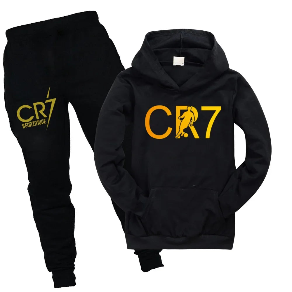 CR7 Series Clothes Kids Autumn Hooded Boys Summer T-shirt Girls Tracksuit Sportswear Hoodies and Pant Set  Children's Pajamas
