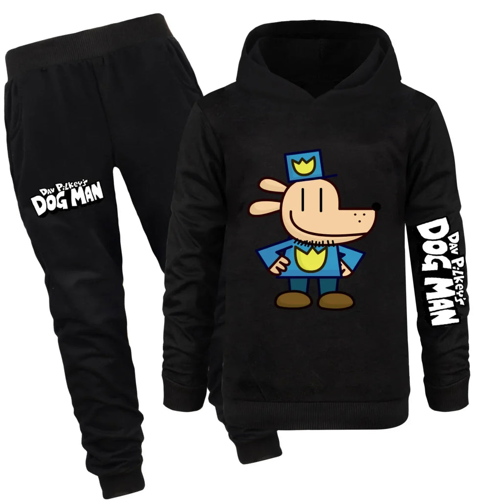 Dog Man Kids Costume Boys Fashion Hoodies and Pants Set Anime Dogman Long Sleeve Sweatshirts Spring Autumn Sportswear Tracksuits