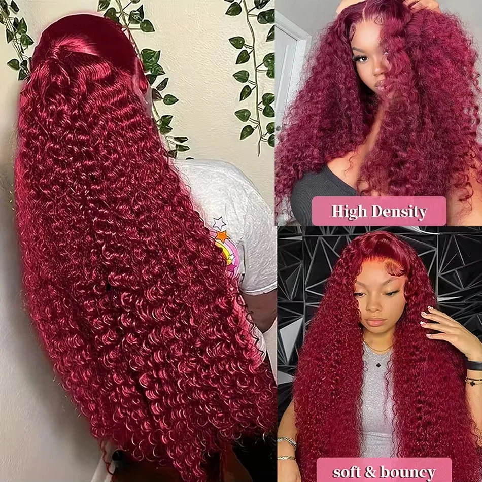 200 Density Burgundy 13x6 Hd Lace Frontal Wig Water Wave Curly 13x4 Red Remy Human Hair Pre Plucked Brazilian Colored Hair Wigs