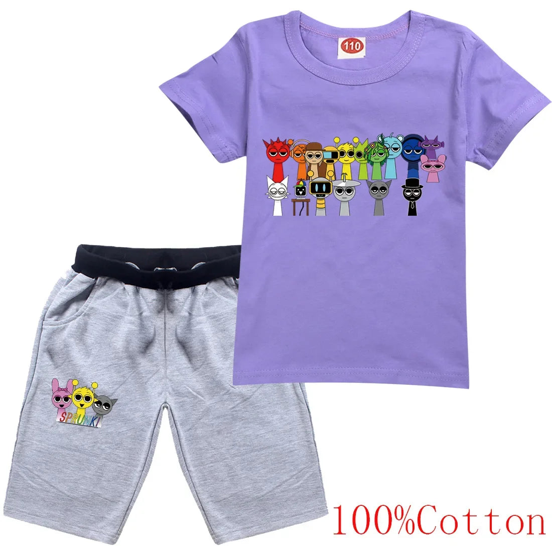 Cute Sprunki Clothes Sets 2025 Summer Kids Cartoon T-shirts Shorts Two-piece Set Baby Boys Tracksuit Girls Outfits