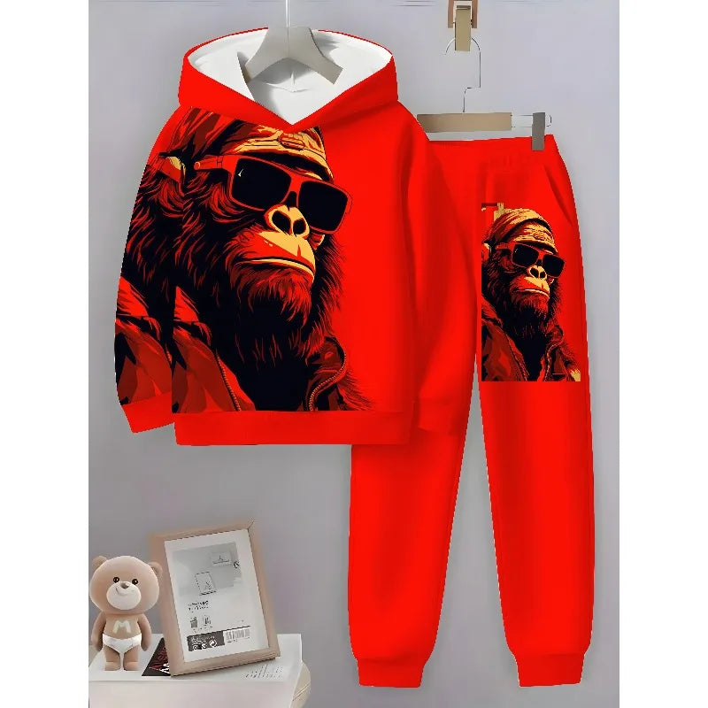 2025 3D Digital Animal Monkey Brown Bear Dragon Printed Hoodie and Sports Pants 2-piece Simple Fashion Casual Set