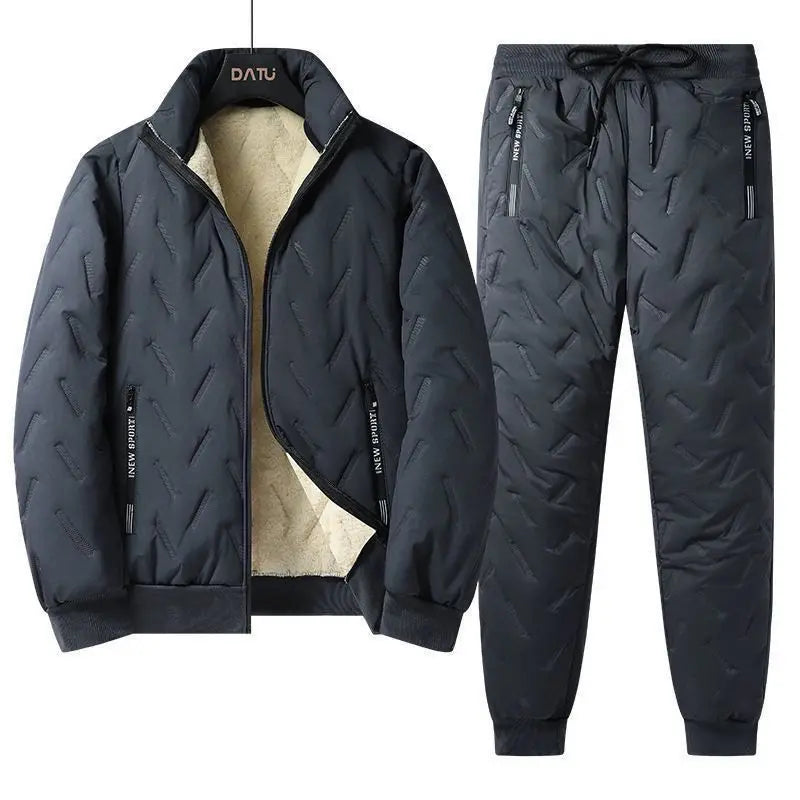 Autumn and Winter New Men's Thermal Three-piece Set Stand-up Collar Lamb Wool Vest Vest Jacket Ultrasonic Trousers
