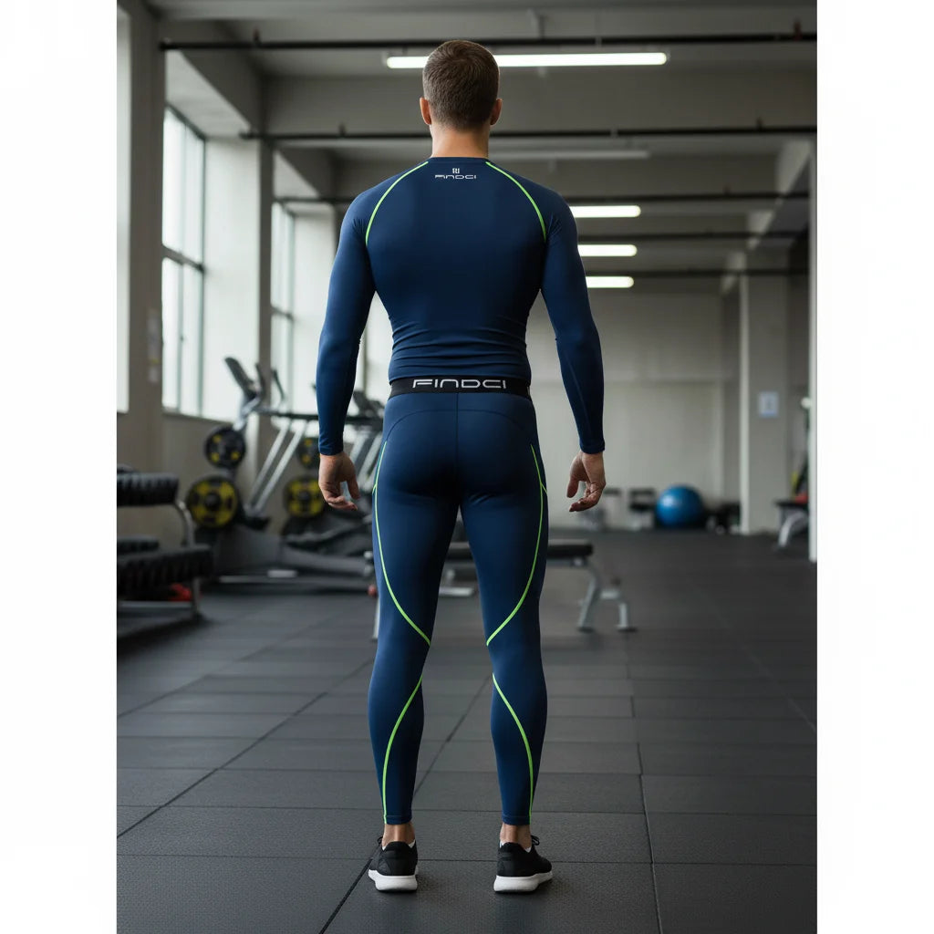 FINDCI Men's Sports Running Set Compression Shirt + Pants Skin-Tight Long Sleeves Quick Dry Fitness Tracksuit Gym Yoga Suits