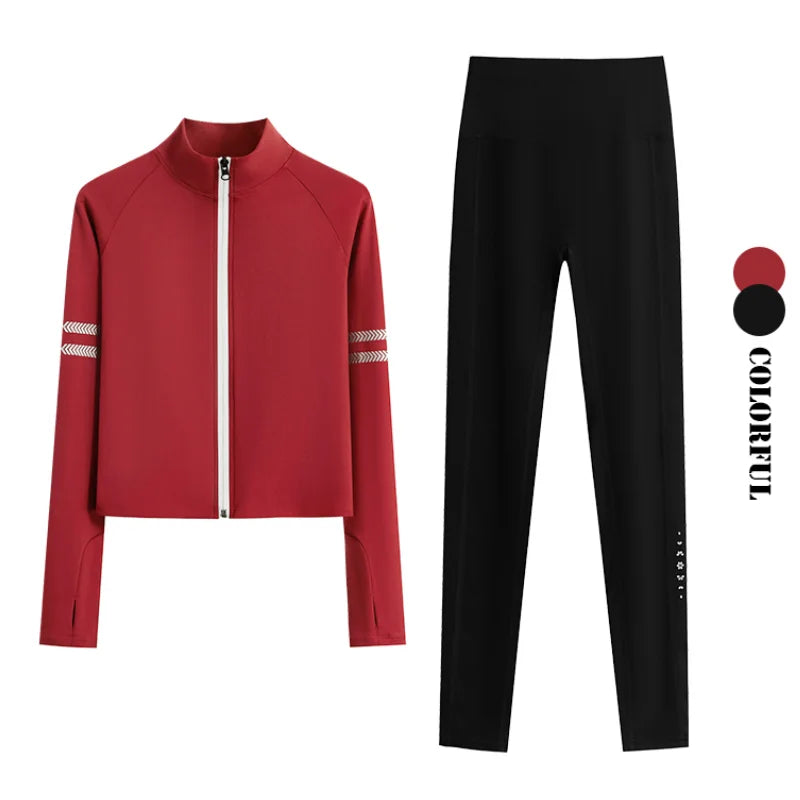 DRUR Two Piece Workout Set Women Bodycon Tracksuit Long Sleeve Running Jacket Matching Jogger Pants Gym Fitness Clothing Outfits