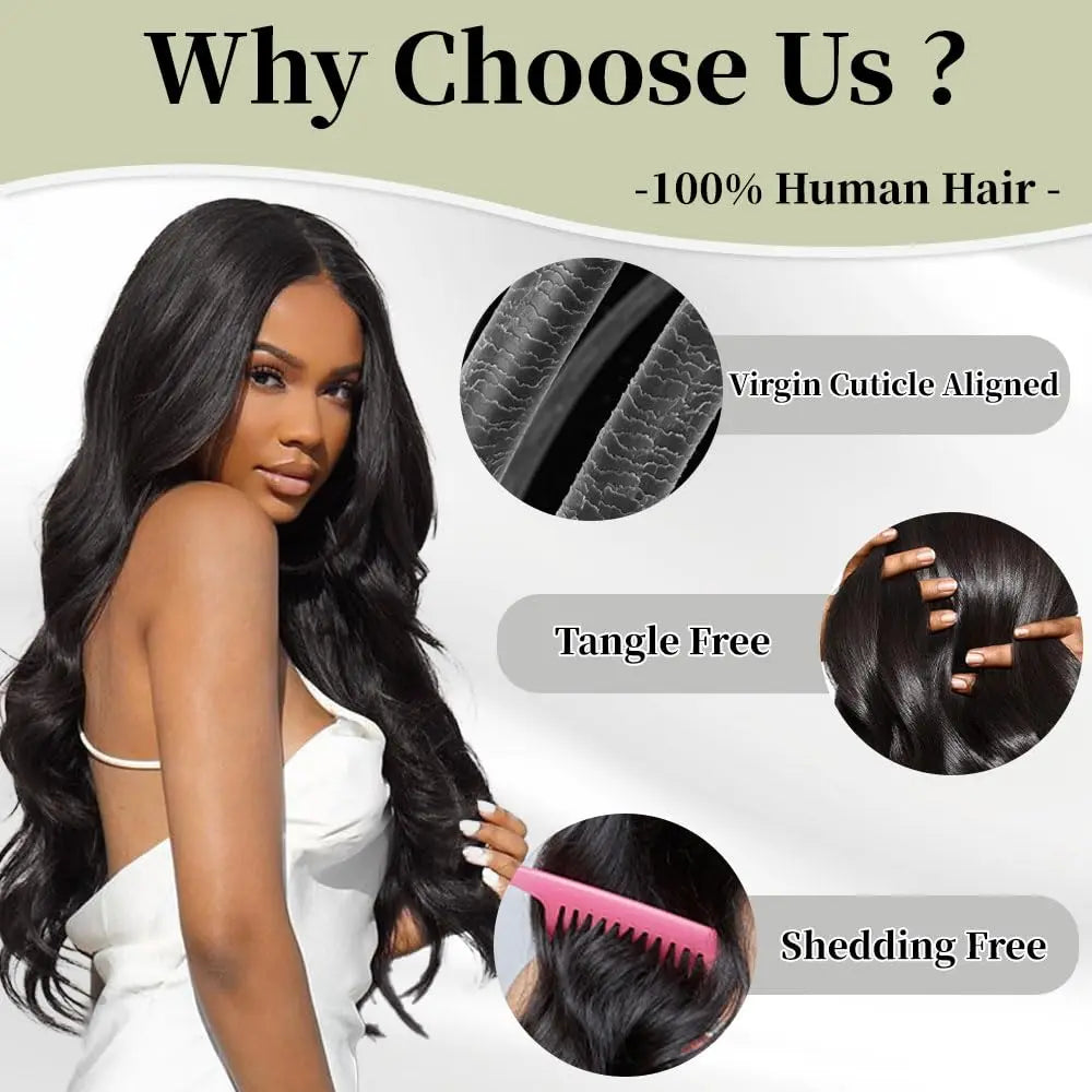 30 Inch Body Wave Lace Front Wigs Human Hair 200 Density 13x6 HD Lace Front Wigs Human Hair Pre Plucked Natural Black For Women
