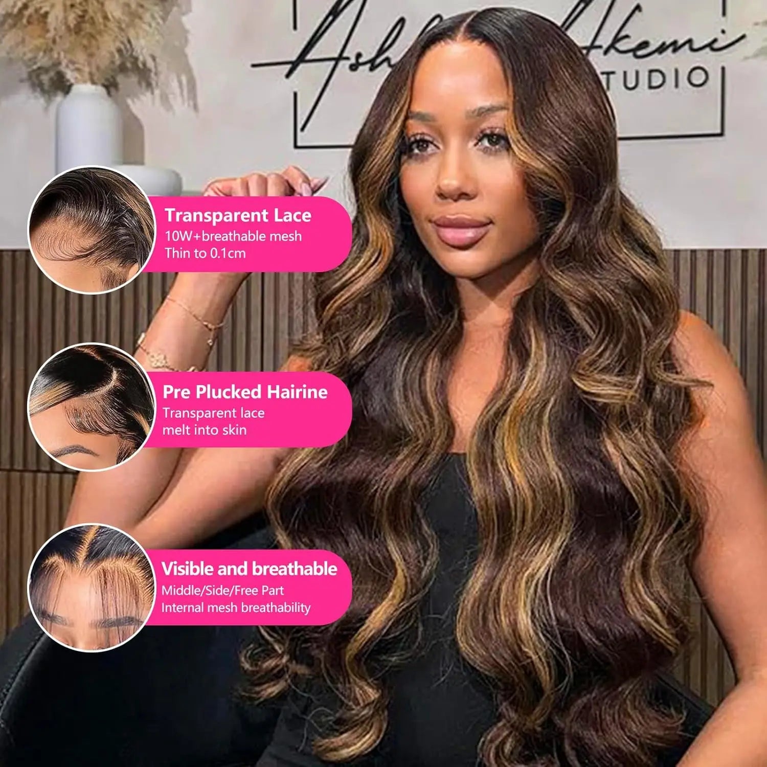 13x6 Highlight Ombre Lace Frontal Wig Human Hair 1B/30 Body Wave Lace Front Wigs 250% Density HD Transparent for Women 30Inch