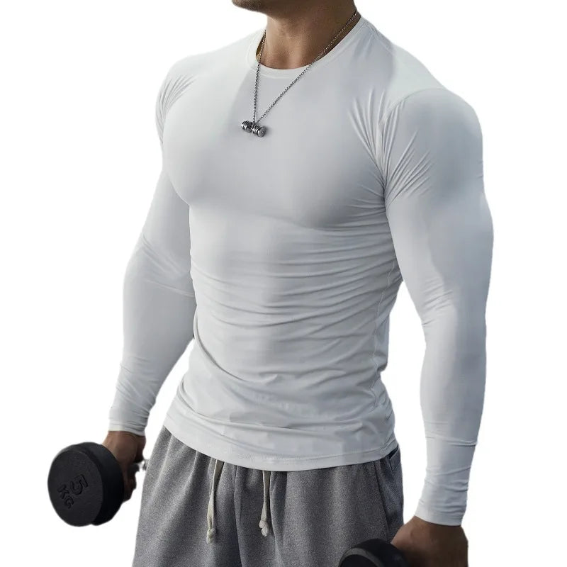 Quick Dry Breathable Long Sleeve T-shirt Men's Slim Fit American Gym Sports Top Fitness Training Workout Casual Wear