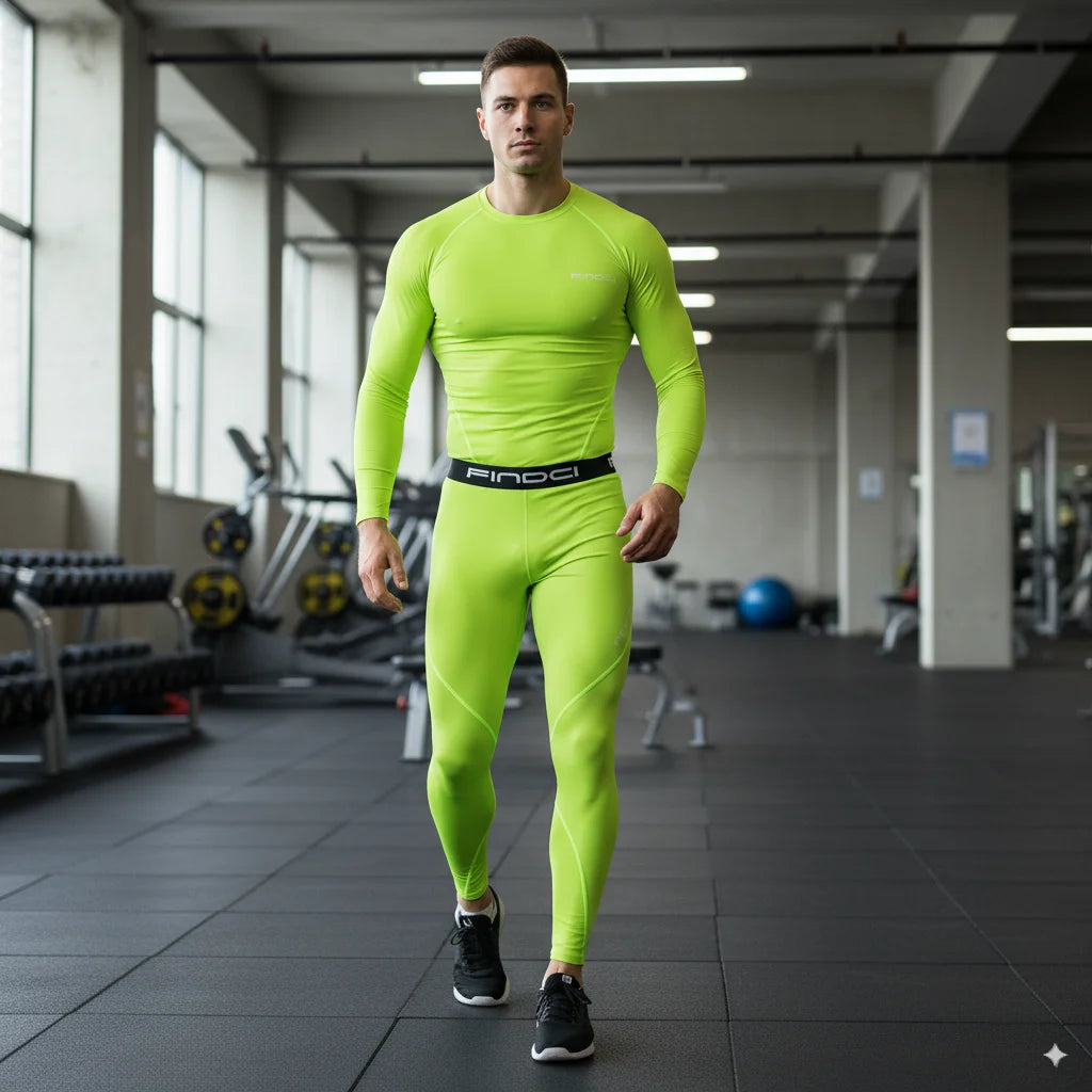 FINDCI Men's Sports Running Set Compression Shirt + Pants Skin-Tight Long Sleeves Quick Dry Fitness Tracksuit Gym Yoga Suits