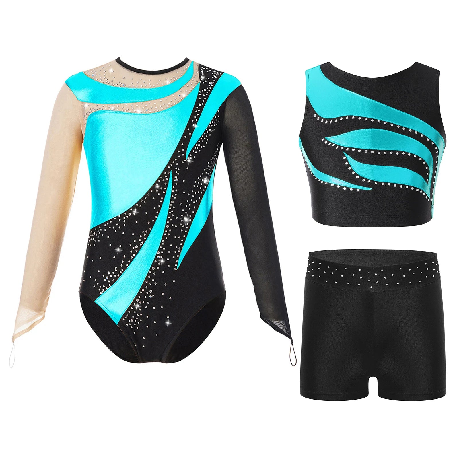 Kids Girls Ballet Sets Gymnastics Workout Leotard Sportswear Tracksuit Dance Outfits Glittery for Dance Practice and Performance