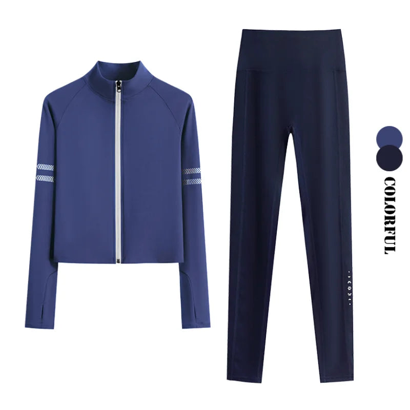 DRUR Two Piece Workout Set Women Bodycon Tracksuit Long Sleeve Running Jacket Matching Jogger Pants Gym Fitness Clothing Outfits