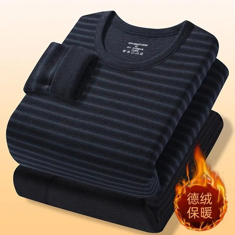Autumn and Winter 2025 Thermal Underwear Set Men's Double-sided German Velvet Cold-proof Bottoming Shirt Crew Neck Long Johns