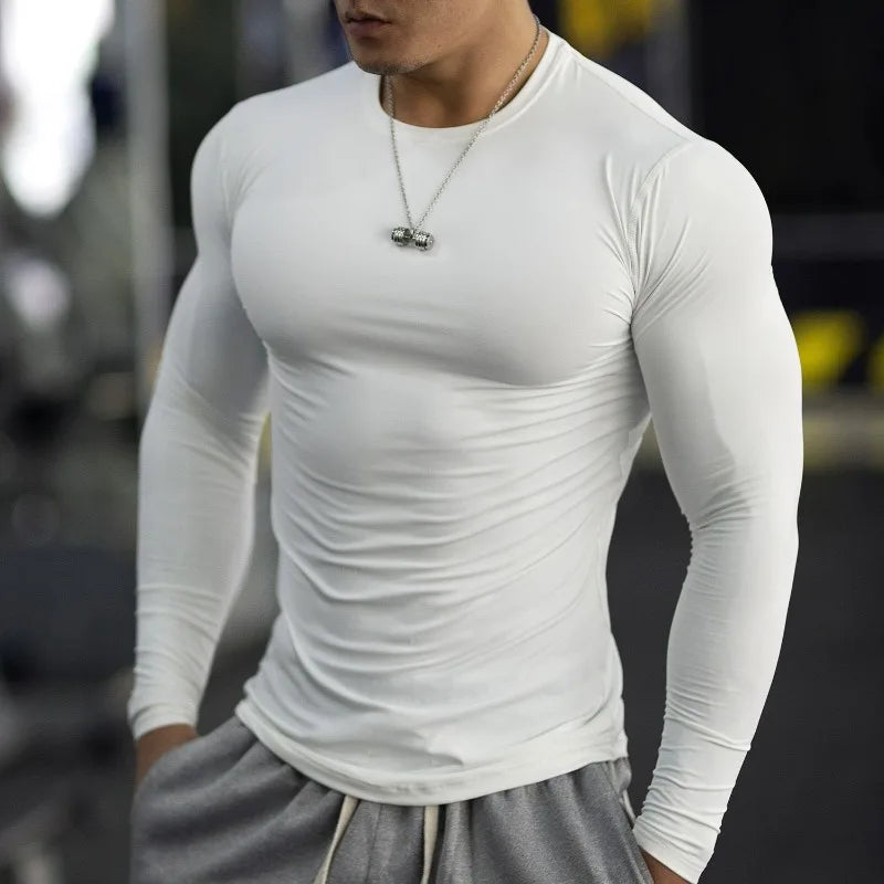 Quick Dry Breathable Long Sleeved T-shirt Men 2025 American Gym Training Slim Fit Sports Top for Fitness Workout Casual Wear