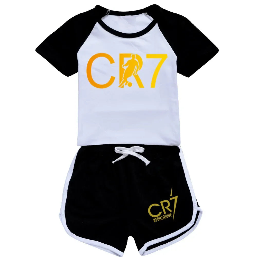 CR7 Series Clothes Kids Autumn Hooded Boys Summer T-shirt Girls Tracksuit Sportswear Hoodies and Pant Set  Children's Pajamas