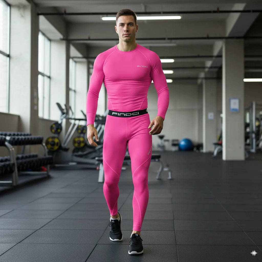 FINDCI Men's Sports Running Set Compression Shirt + Pants Skin-Tight Long Sleeves Quick Dry Fitness Tracksuit Gym Yoga Suits