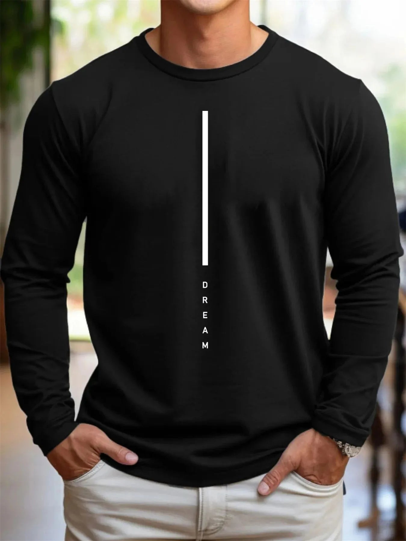 The new men's long-sleeved T-shirt for Spring and Autumn 2025 features a casual and comfortable 3D letter print on the street