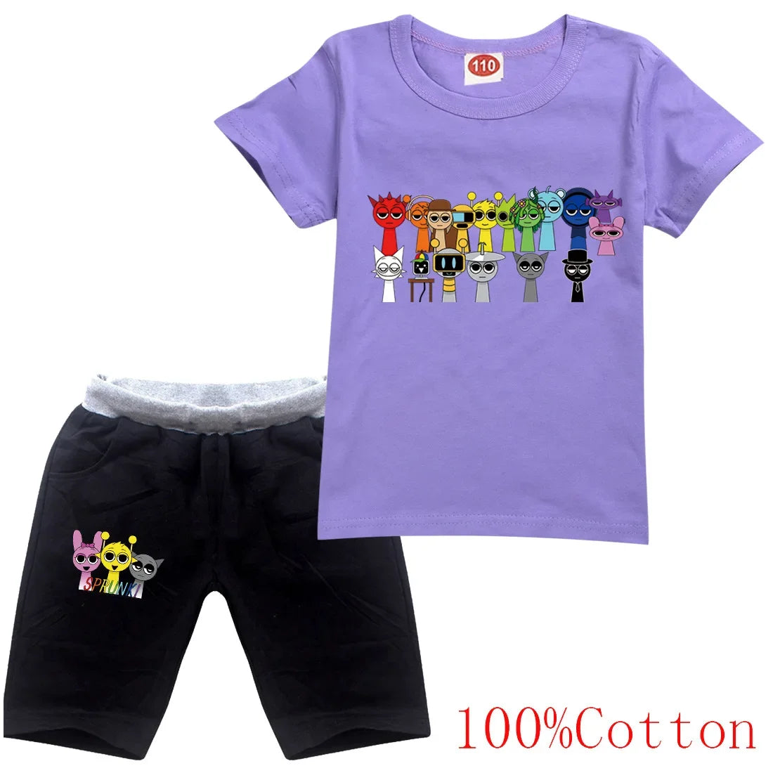 Cute Sprunki Clothes Sets 2025 Summer Kids Cartoon T-shirts Shorts Two-piece Set Baby Boys Tracksuit Girls Outfits