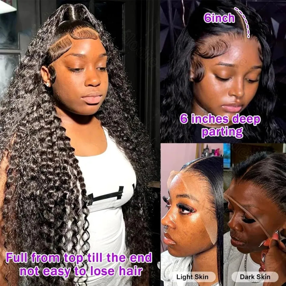 40 Inch Deep Wave 13X6 Hd Lace Frontal Wig 250 Density Preplucked Brazilian Hair Wigs Water Wave Curly 100% Human Hair For Women