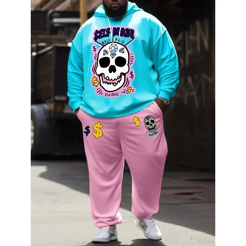2025 Fashion 3D Printed Skull Money Pattern Casual Set Hooded Long Sleeve Hoodie and Pants Fashion Set Outdoor Activities