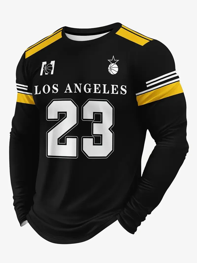 The new men's long-sleeved T-shirt for Spring and Autumn 2025 features a casual and fashionable 3D digital pattern print