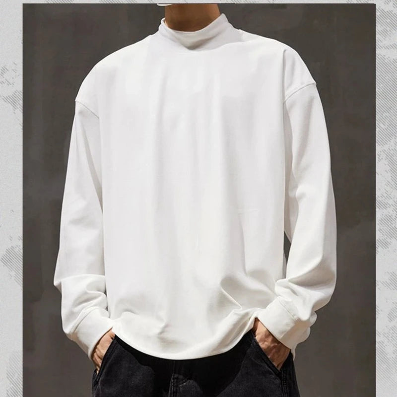 Autumn and Winter Solid Color Double-sided Brushed Half Turtleneck Thermal Bottoming Shirt Long-sleeved T-shirt Men's Casual Top