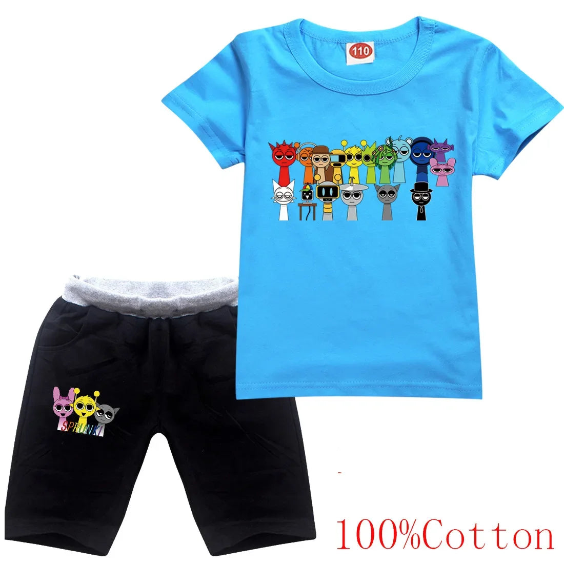Cute Sprunki Clothes Sets 2025 Summer Kids Cartoon T-shirts Shorts Two-piece Set Baby Boys Tracksuit Girls Outfits