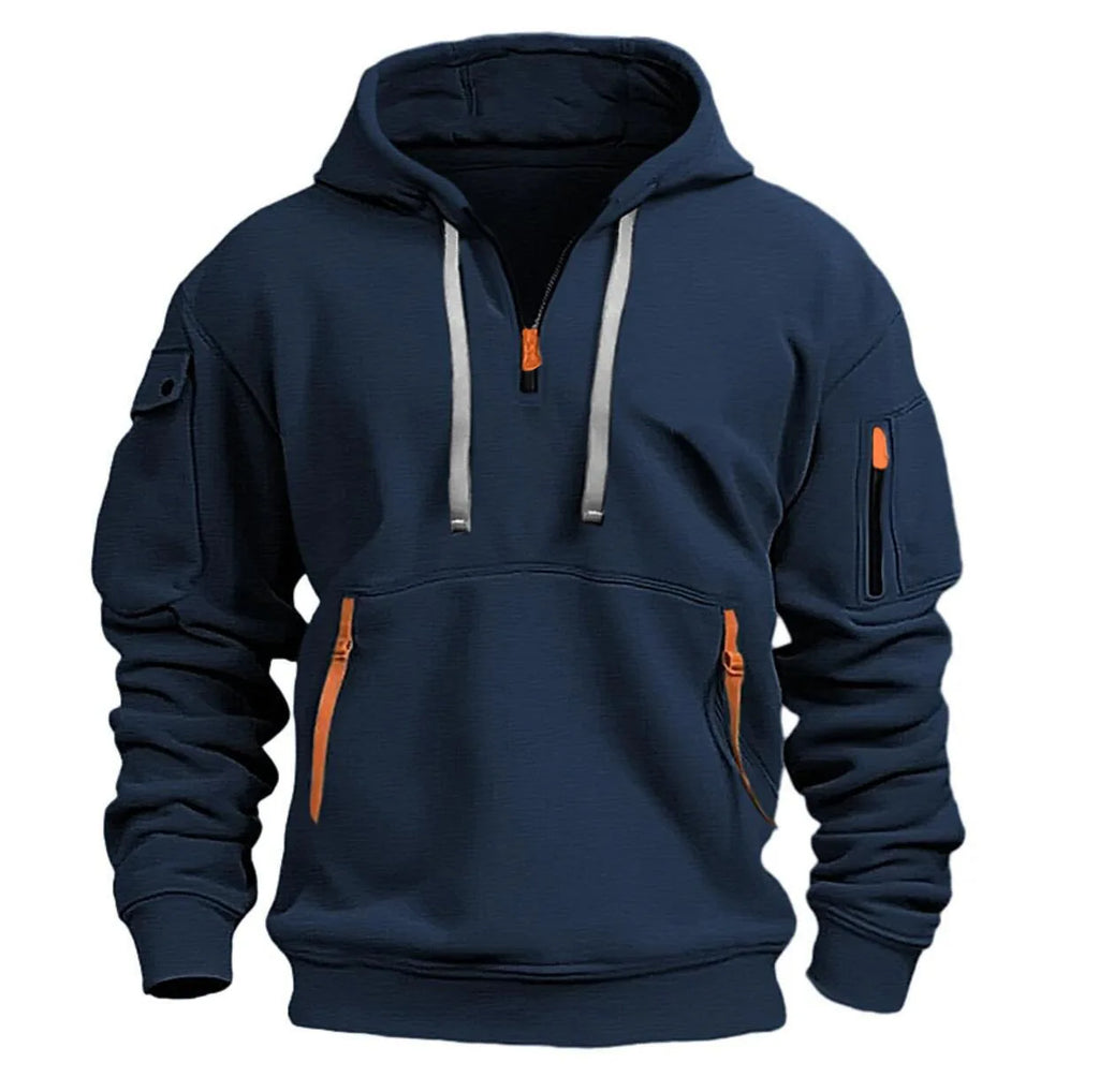Men's Casual Sports Hoodie Spring Autumn Fashion Solid Color Long-Sleeved Pullover with Arm Pocket And Pull Rope plus Size
