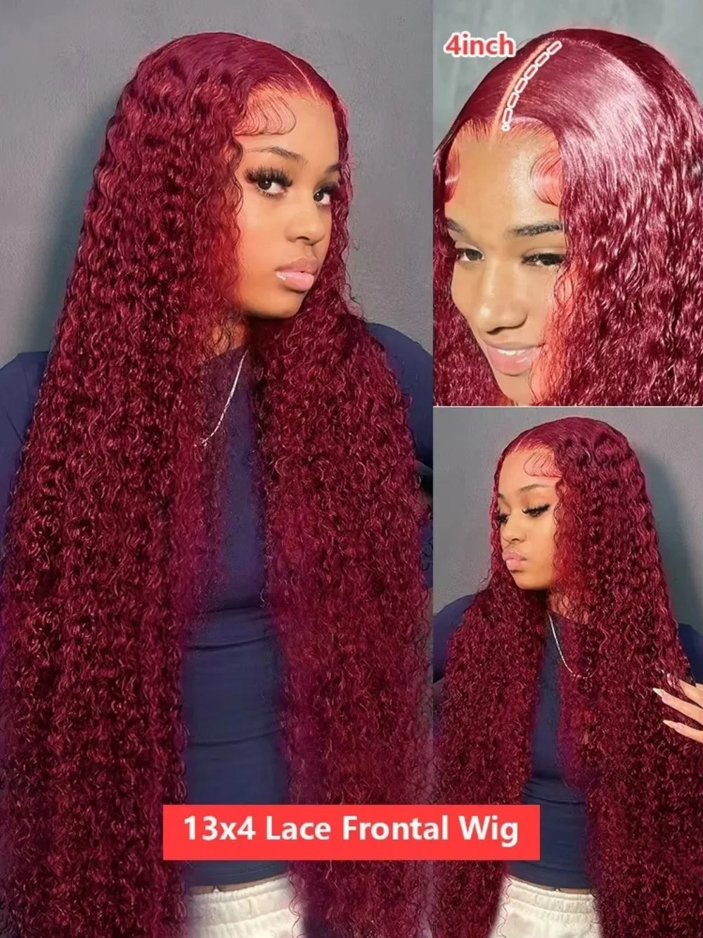 220% Density Deep Wave 99J Burgundy 13x6 Lace Frontal Wigs Brazilian Human Hair Water Curly Red Colored 13x4 Lace Frontal Wigs