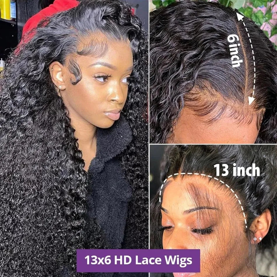 40 Inch Deep Wave 13X6 Hd Lace Frontal Wig 250 Density Preplucked Brazilian Hair Wigs Water Wave Curly 100% Human Hair For Women
