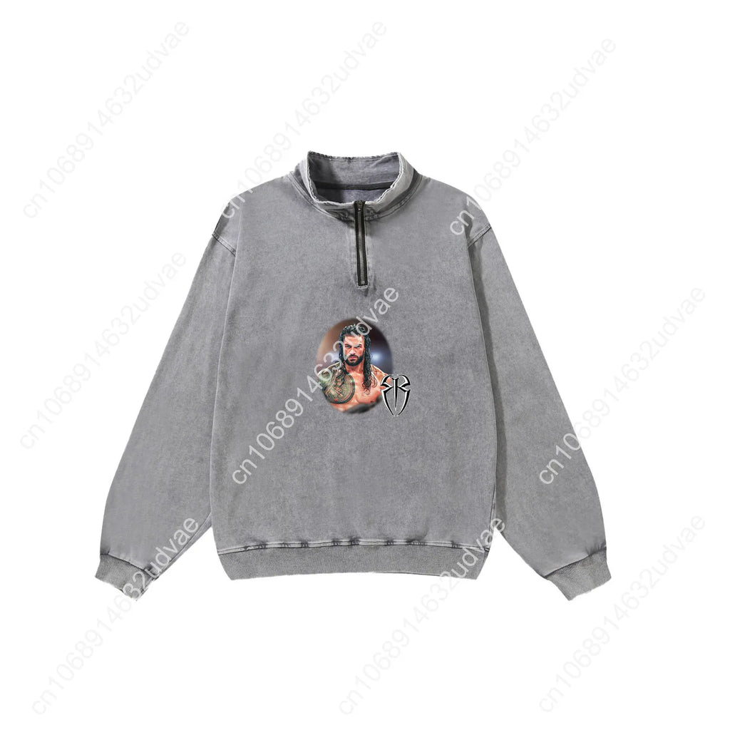 Roman Reigns Retro Sweatshirt Man Woman Teenager Vintage Pullover Half Zipper Sweat Shirt Photo Custom Made Tops Sleeved Tshirt