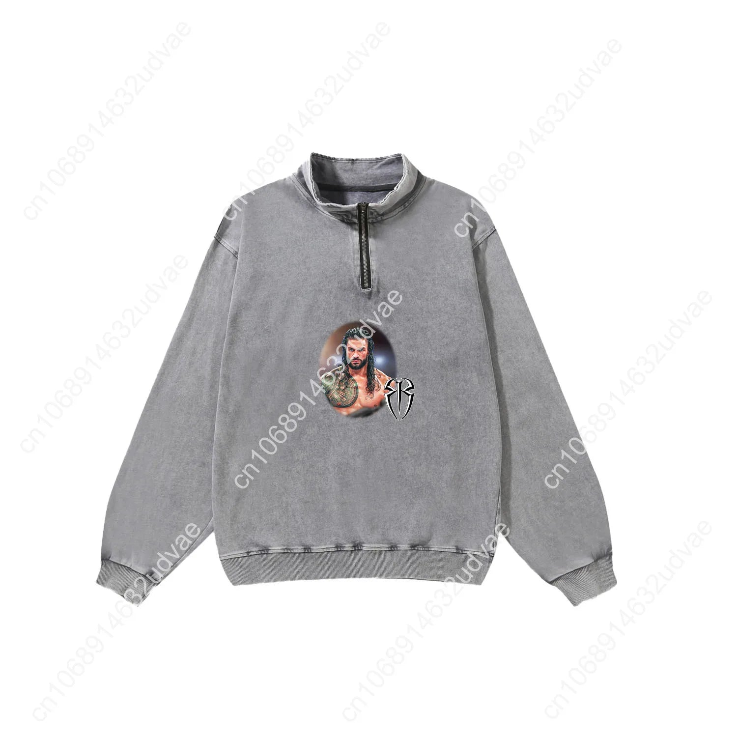 Roman Reigns Retro Sweatshirt Man Woman Teenager Vintage Pullover Half Zipper Sweat Shirt Photo Custom Made Tops Sleeved Tshirt