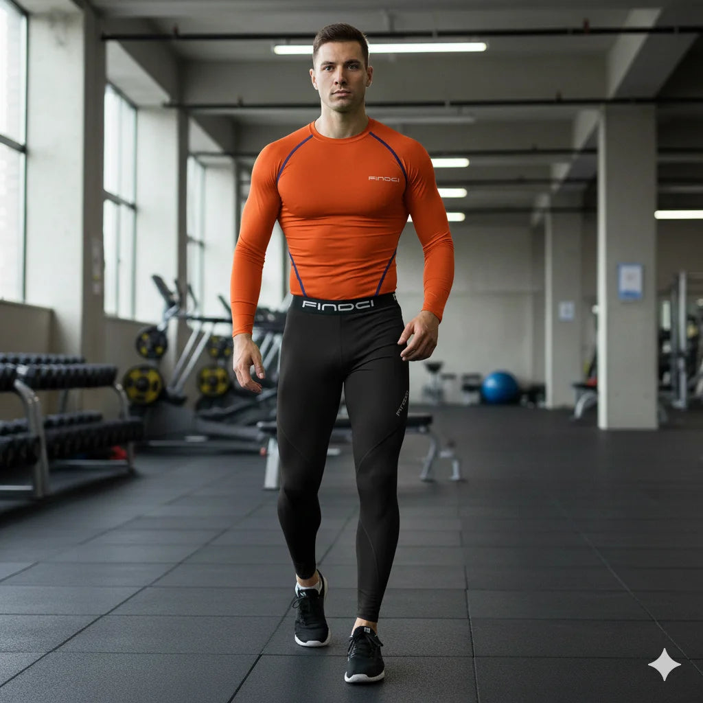 FINDCI Men's Sports Running Set Compression Shirt + Pants Skin-Tight Long Sleeves Quick Dry Fitness Tracksuit Gym Yoga Suits