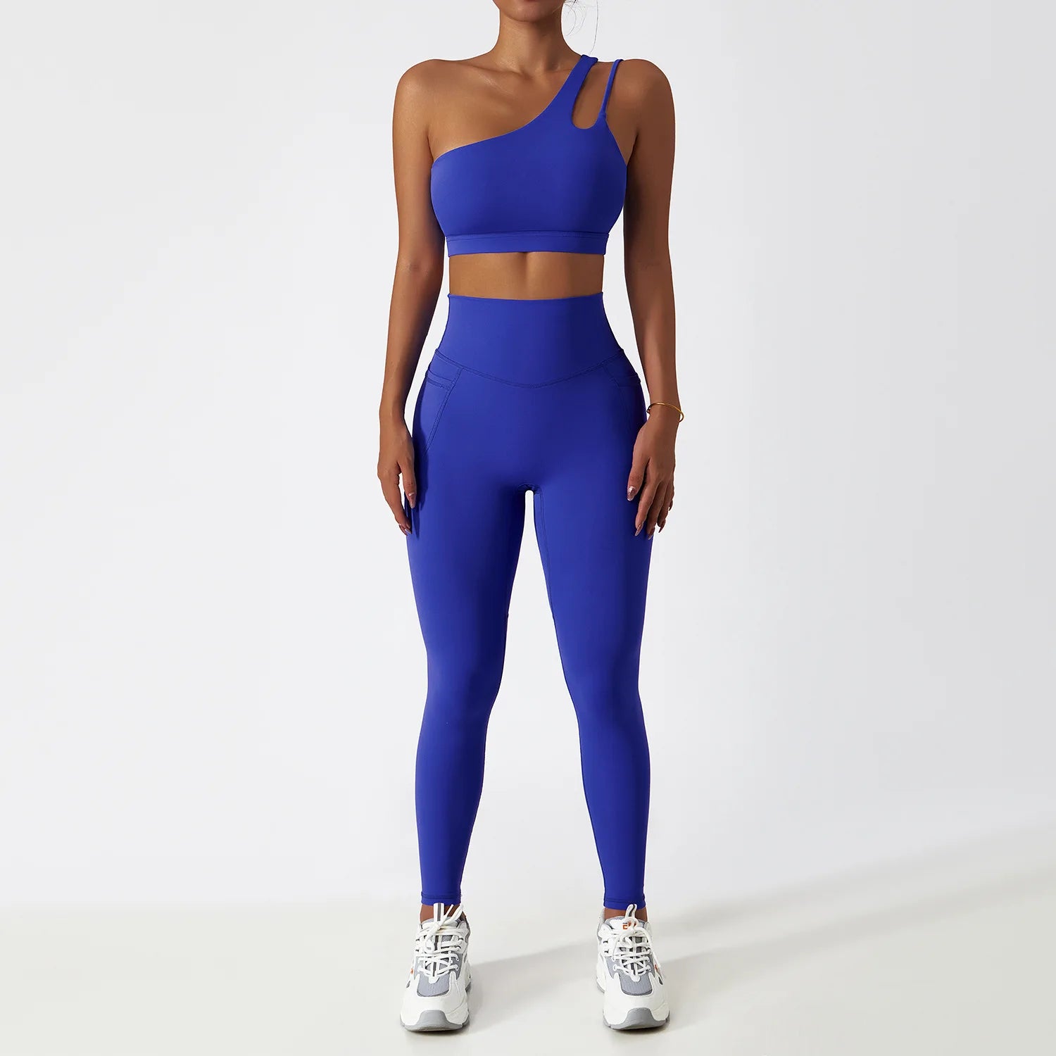 BIANHUI Sportswear Yoga Set Quick-Dry Tight Suit With Pocket Sports Women Tracksuits Asymmetric Shoulder Running Gym Leggings