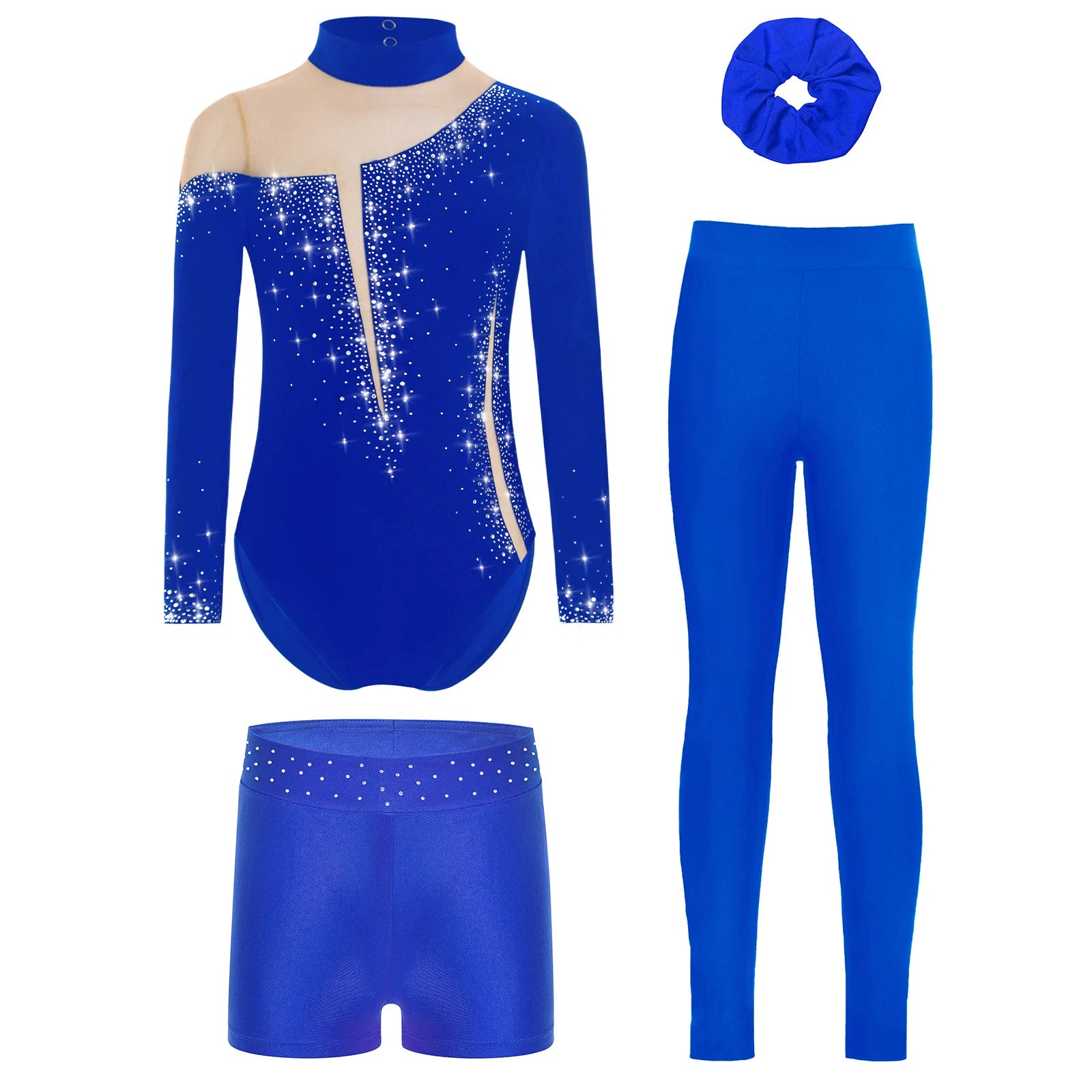 Kids Girls Ballet Gymnastics Dance Outfit Sports Tracksuits Elegant Keyhole Back Leotard with Matching Shorts for Yoga Fitness