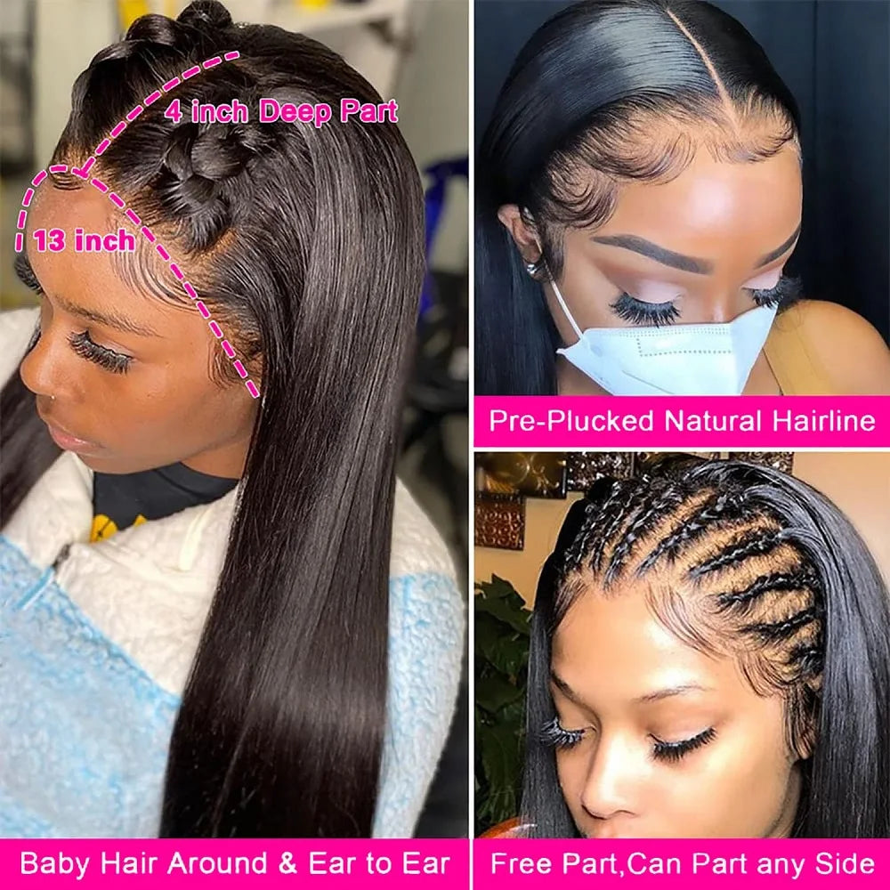 Stock Clearance 13x4 Transparent Lace Frontal Human Hair Wigs Straight Wig 200 Density Remy Pre Plucked Bleached Knots