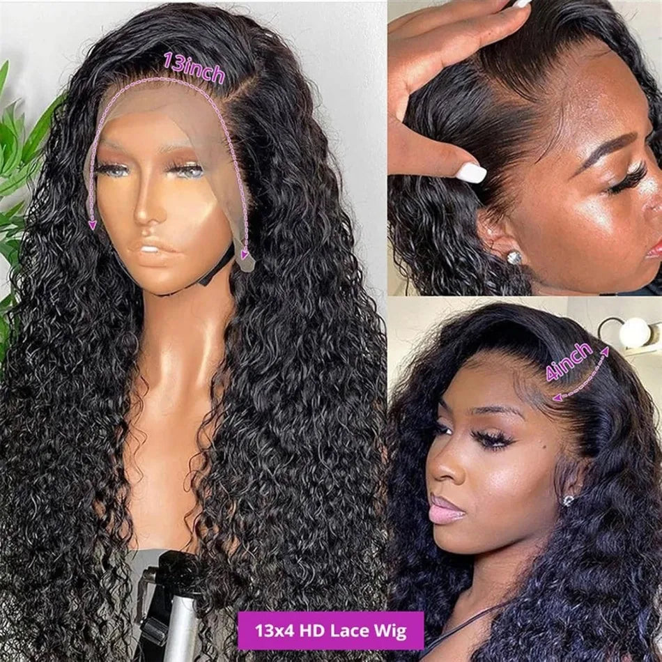 40 Inch Deep Wave 13X6 Hd Lace Frontal Wig 250 Density Preplucked Brazilian Hair Wigs Water Wave Curly 100% Human Hair For Women