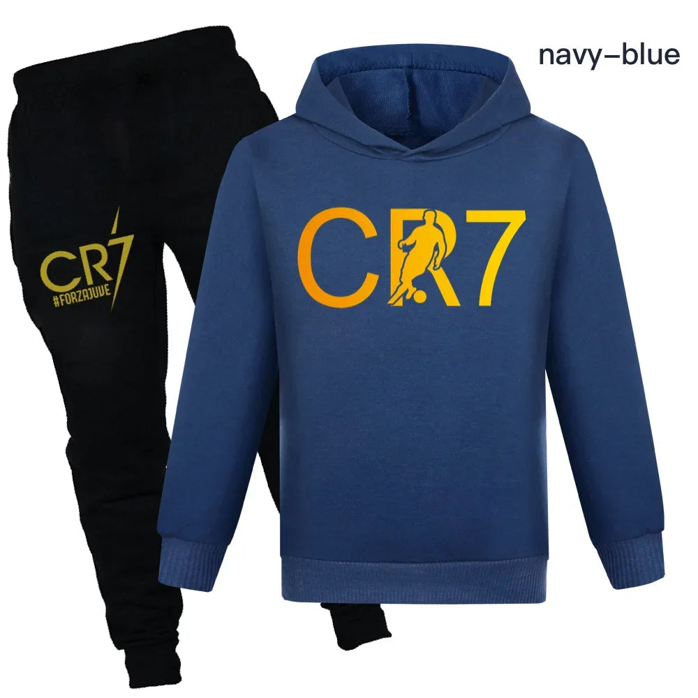 CR7 Series Clothes Kids Autumn Hooded Boys Summer T-shirt Girls Tracksuit Sportswear Hoodies and Pant Set  Children's Pajamas
