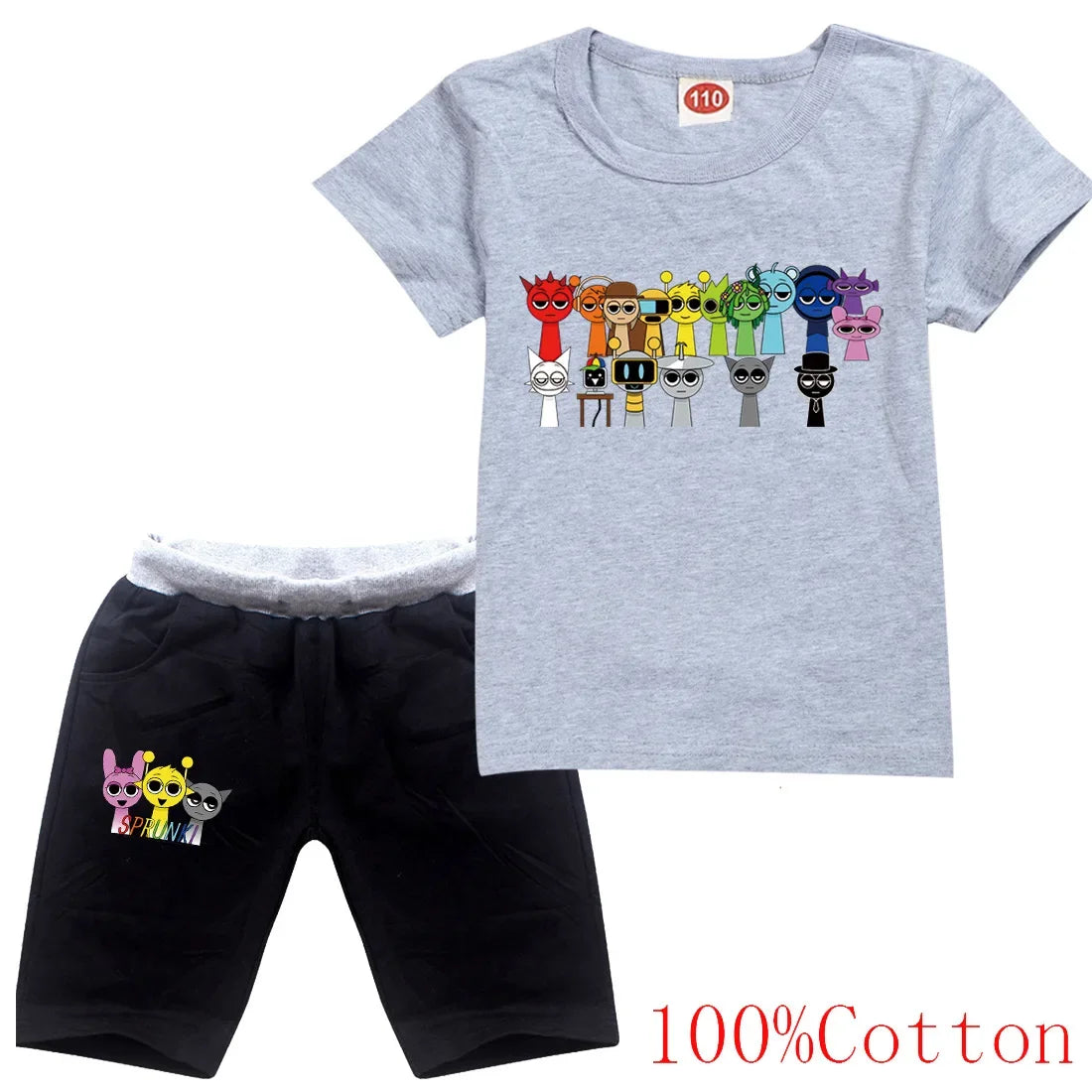 Cute Sprunki Clothes Sets 2025 Summer Kids Cartoon T-shirts Shorts Two-piece Set Baby Boys Tracksuit Girls Outfits