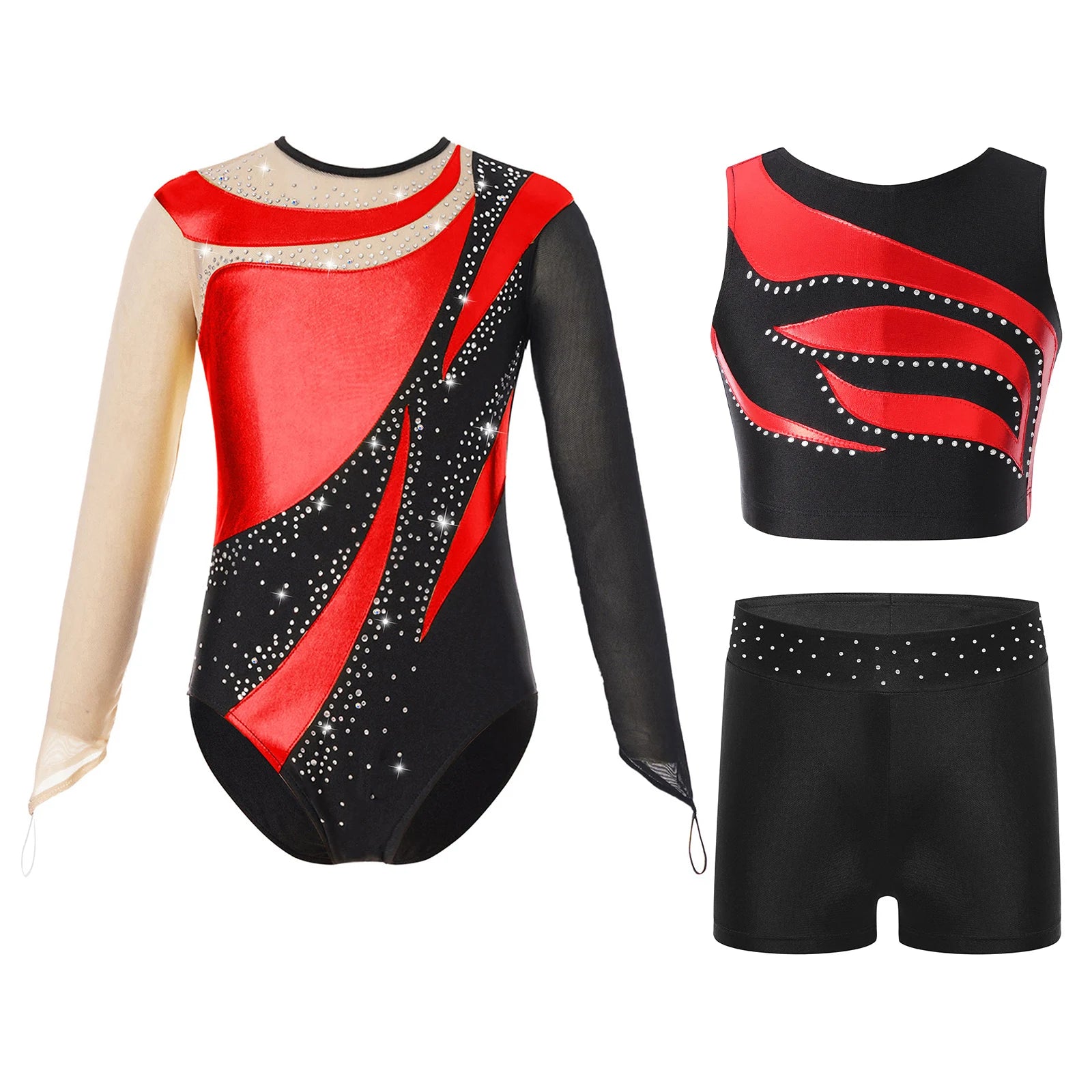Kids Girls Ballet Sets Gymnastics Workout Leotard Sportswear Tracksuit Dance Outfits Glittery for Dance Practice and Performance