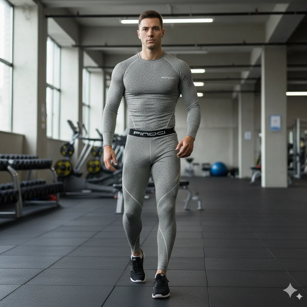 FINDCI Men's Sports Running Set Compression Shirt + Pants Skin-Tight Long Sleeves Quick Dry Fitness Tracksuit Gym Yoga Suits
