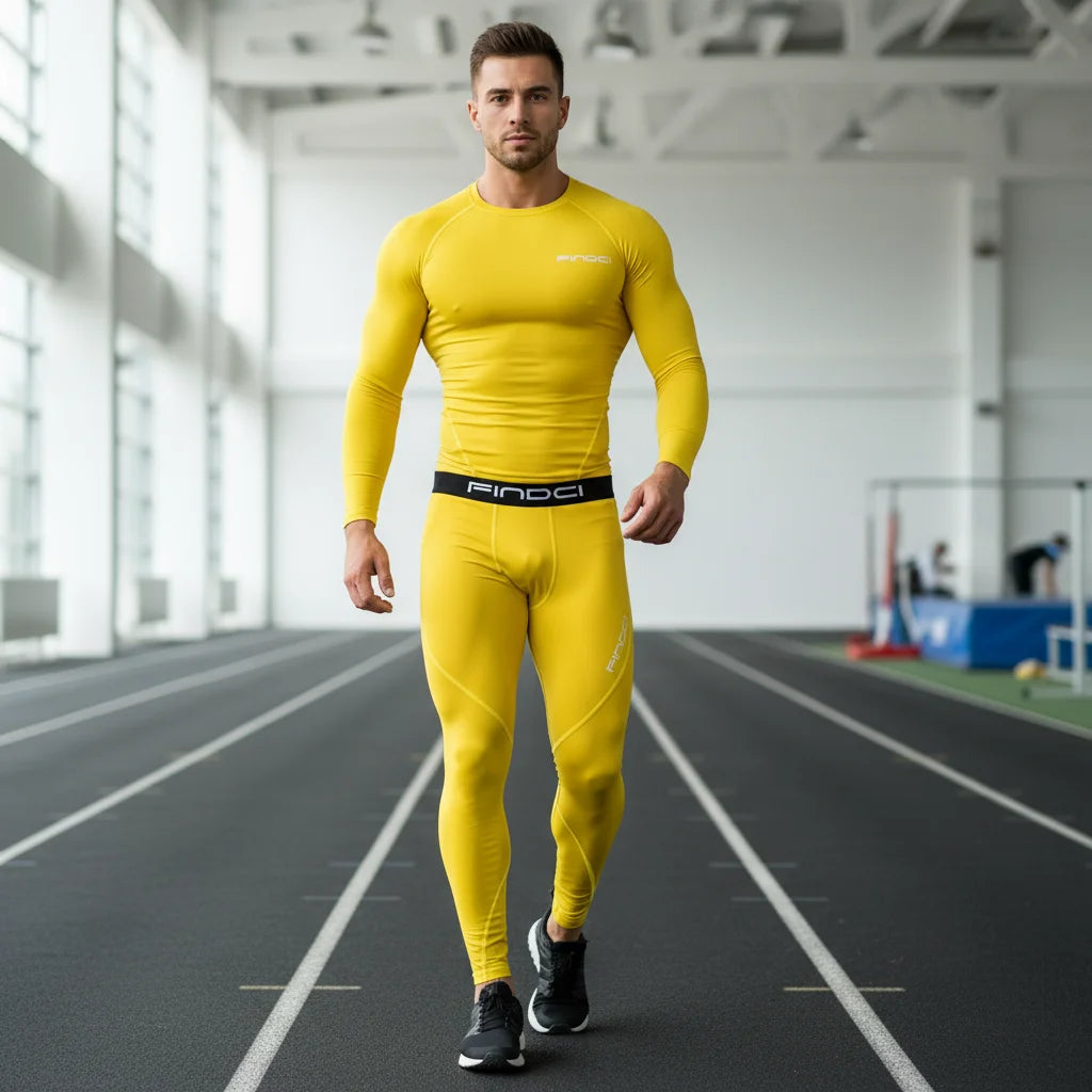 FINDCI Men's Sports Running Set Compression Shirt + Pants Skin-Tight Long Sleeves Quick Dry Fitness Tracksuit Gym Yoga Suits
