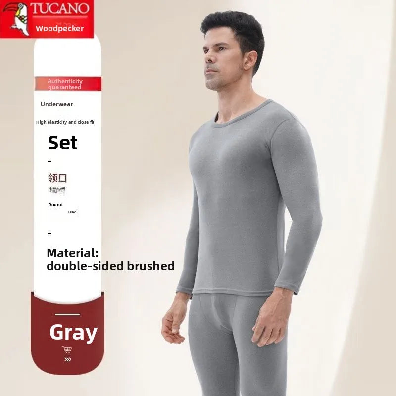 Woodpecker Autumn and Winter Double-sided Velvet Inner Warm Suit Men's Slim-fitting Bottoming Skin-friendly Warm Pajamas Man